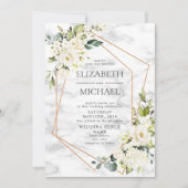 銅幾何大理石ホワイトフローラ結婚ズ 招待状 (正面)