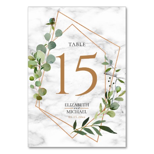 銅幾何大理石ユーカリエレガントな結婚式 テーブルナンバー (正面)