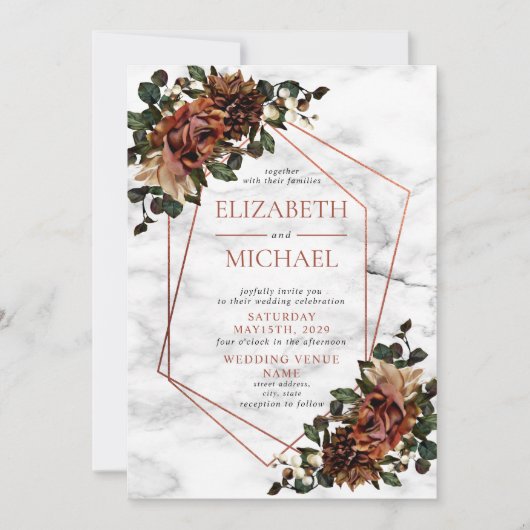 銅幾何大理石乾燥フローラ結婚ズ 招待状 (正面)