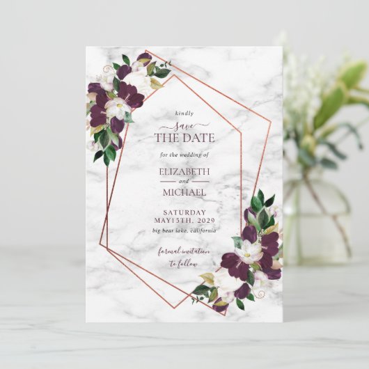 銅幾何学大理石バーガンディ日付を保存 セーブザデート (スタンド正面)