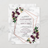 銅幾何学大理石バーガンディ結婚ポストカード 案内ポストカード (正面/裏面)