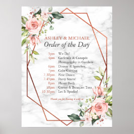 銅幾何学大理石ピンクフローラの日順 ポスター