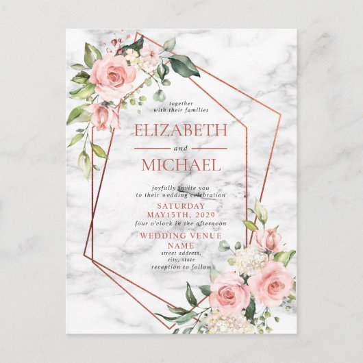 銅幾何学大理石ピンクフローラはがき 案内ポストカード (正面)