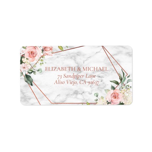 銅幾何学大理石ピンクフローラアドレス ラベル (正面)