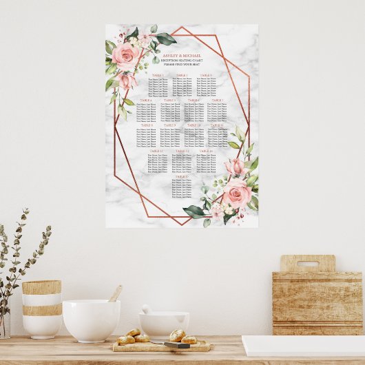 銅幾何学大理石ピンクフローラシーティングポスター ポスター (キッチン)