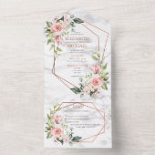 銅幾何学大理石ピンク結婚フローラのイン オールインワン招待状 (内側)
