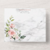 銅幾何学大理石ピンク結婚フローラのイン オールインワン招待状 (裏面)