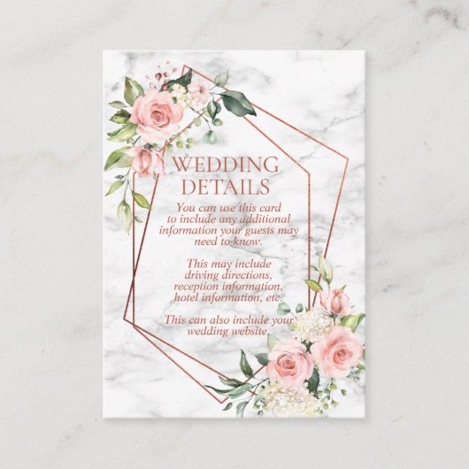 銅幾何学大理石ピンク結婚フローラ詳細 エンクロージャーカード (正面)