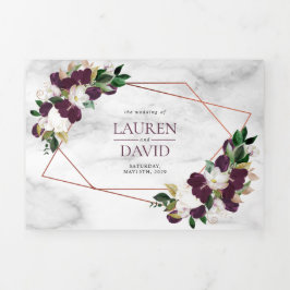 銅幾何学大理石プラムブルゴーニュフローラ 三つ折り招待状