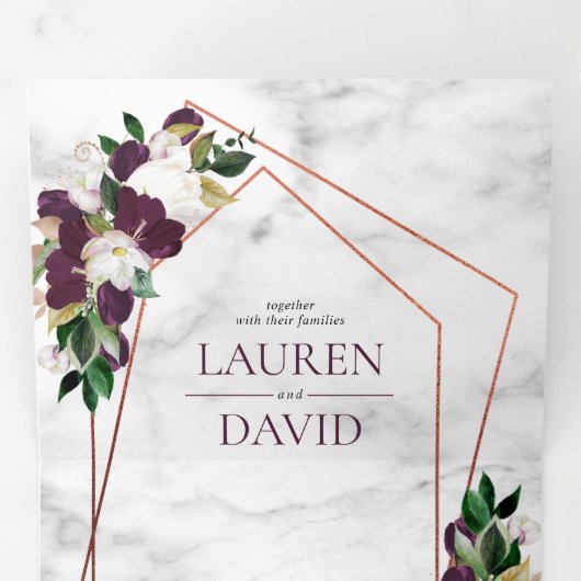 銅幾何学大理石プラムブルゴーニュフローラ 三つ折り招待状 (内部最初)