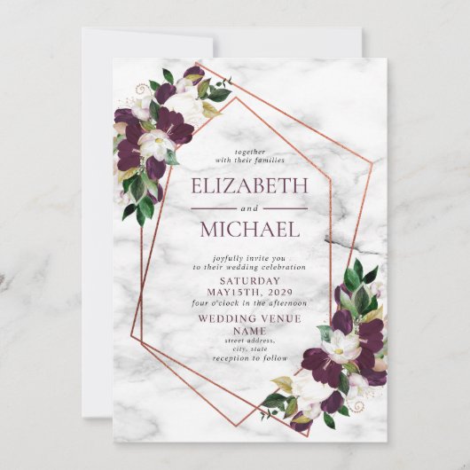 銅幾何学大理石プラムブルゴーニュフローラ 招待状 (正面)