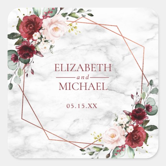 銅幾何学大理石結婚のステッカー スクエアシール (正面)
