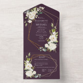 銅幾何学梅エレガント白結婚写真 オールインワン招待状 (内側)