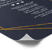 銅幾何学模様のブルーとホワイトの花柄 追憶のサイン ポスター (角)