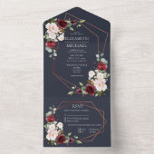 銅幾何学模様ブルガンディーブルー結婚フローラ オールインワン招待状 (内側)