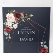 銅幾何学模様ブルガンディーブルー結婚フローラ 三つ折り招待状 (内部最初)