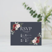 銅幾何学模様ブルガンディーブルーRSVP インビテーションポストカード (スタンド正面)