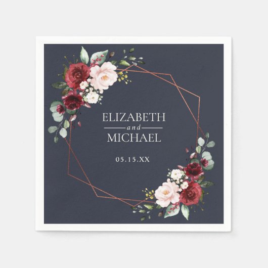 銅幾何学模様ブルゴーニュ結婚ー・ブルー スタンダードカクテルナプキン (正面)