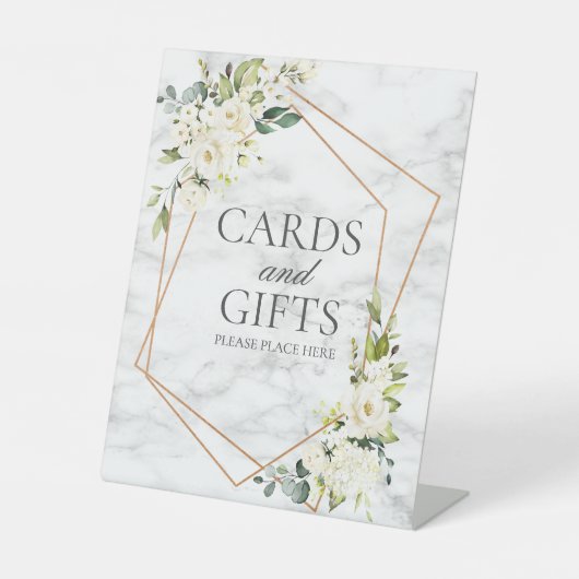 銅幾何学白色フローラ結婚大理石の贈り物 台座サイン (正面)