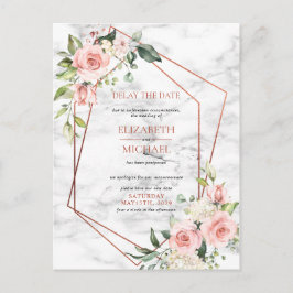 銅幾何学的な大理石のピンクの花卉遅延日付 案内ポストカード