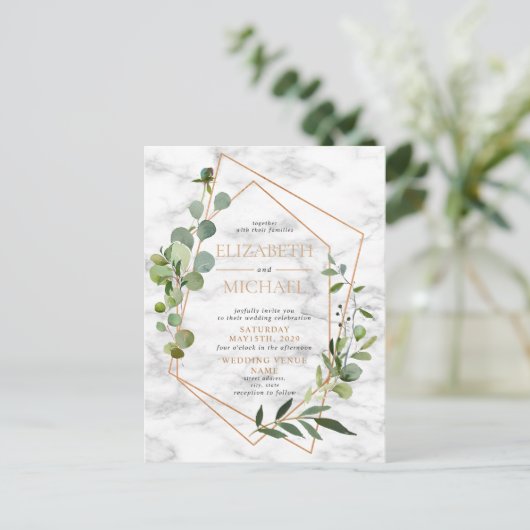 銅幾何学的な緑の大理石はがき結婚の 案内ポストカード (スタンド正面)