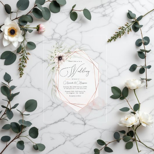 銅幾何学的エレガンス素朴アクリル結婚ズ アクリル招待状