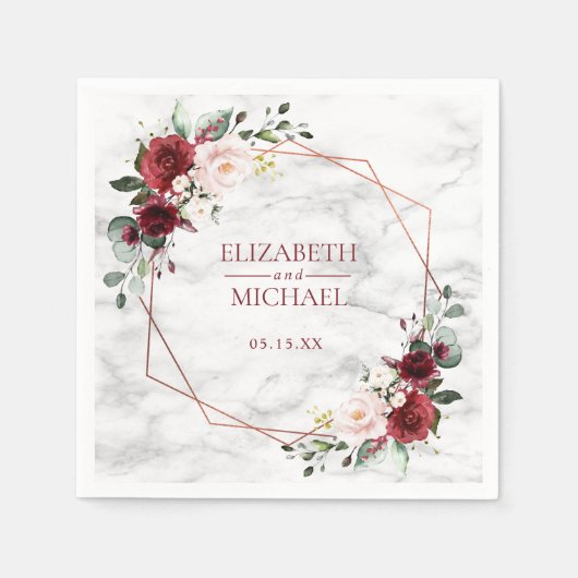 銅幾何学的バーガンディ大理石結婚のナプキン スタンダードカクテルナプキン (正面)