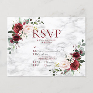 銅幾何学的バーガンディ大理石結婚式RSVP インビテーションポストカード