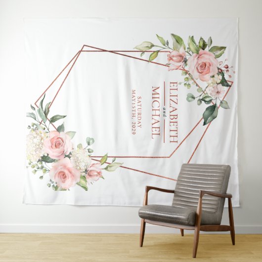 銅幾何学的ピーチピンクフローラ タペストリー (インサイチュ(横))