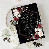銅幾何学的ブルガンディーブラックフローラ結婚ズ 招待状