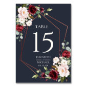 銅幾何学的ブルガンディーブルーエレガントな結婚式 テーブルナンバー (裏面)