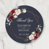 銅幾何学的ブルガンディーブルーエレガントな結婚式 フェイバータグ (裏面)