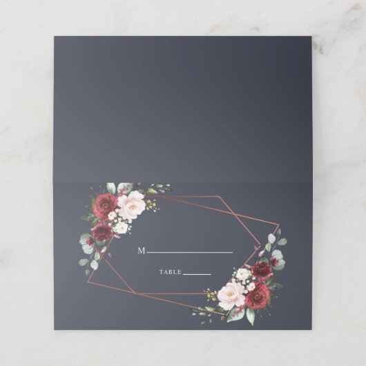 銅幾何学的ブルガンディーブルーエレガントな結婚式 プレイスカード (外部開封)