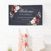 銅幾何学的ブルガンディーブルーエレガントな結婚式 横断幕 (インサイチュ)