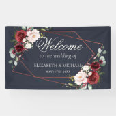 銅幾何学的ブルガンディーブルーエレガントな結婚式 横断幕 (横)