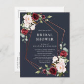 銅幾何学的ブルガンディーブルーブライダルシャワー 案内ポストカード (正面/裏面)