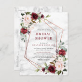 銅幾何学的ブルガンディーマーブルブライダルシャワー 案内ポストカード (正面/裏面)