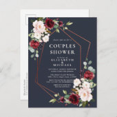 銅幾何学的ブルゴーニュブルーカップルシャワー 案内ポストカード (正面/裏面)