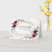 銅幾何学的ブルゴーニュ大理石結婚写真 カード (黄色い花)