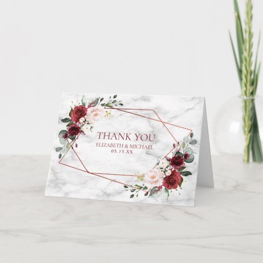 銅幾何学的ブルゴーニュ大理石結婚写真 カード (正面)