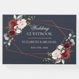 銅幾何学的ブルゴーニュ海軍エレガントな結婚式 ゲストブック