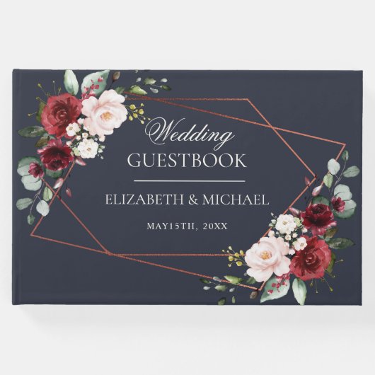 銅幾何学的ブルゴーニュ海軍エレガントな結婚式 ゲストブック (正面)