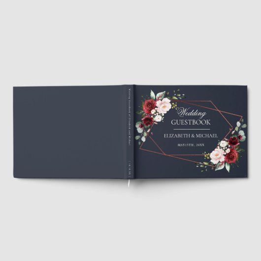 銅幾何学的ブルゴーニュ海軍エレガントな結婚式 ゲストブック (全面)