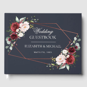 銅幾何学的ブルゴーニュ海軍エレガントな結婚式 ゲストブック