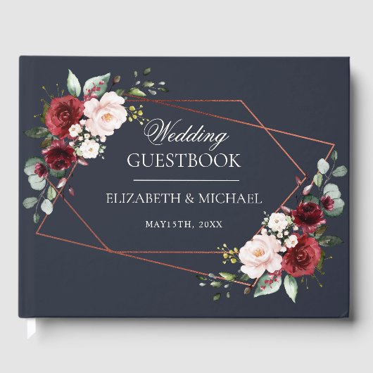 銅幾何学的ブルゴーニュ海軍エレガントな結婚式 ゲストブック (正面)