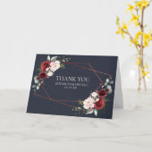 銅幾何学的ブルゴーニュ青結婚写真 カード (黄色い花)