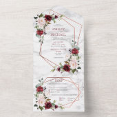 銅幾何学的ブルゴーニュ&赤面結婚フローラ オールインワン招待状 (内側)