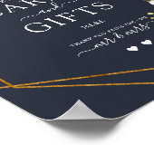 銅幾何学的ブルーホワイトフローラカードとギフト ポスター (角)