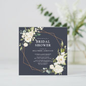 銅幾何学的ブルーホワイトフローラスクエアシャワー 招待状 (スタンド正面)