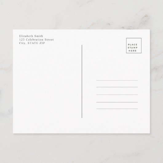 銅幾何学的ブルーホワイトフローラベビーシャワー 案内ポストカード (裏面)